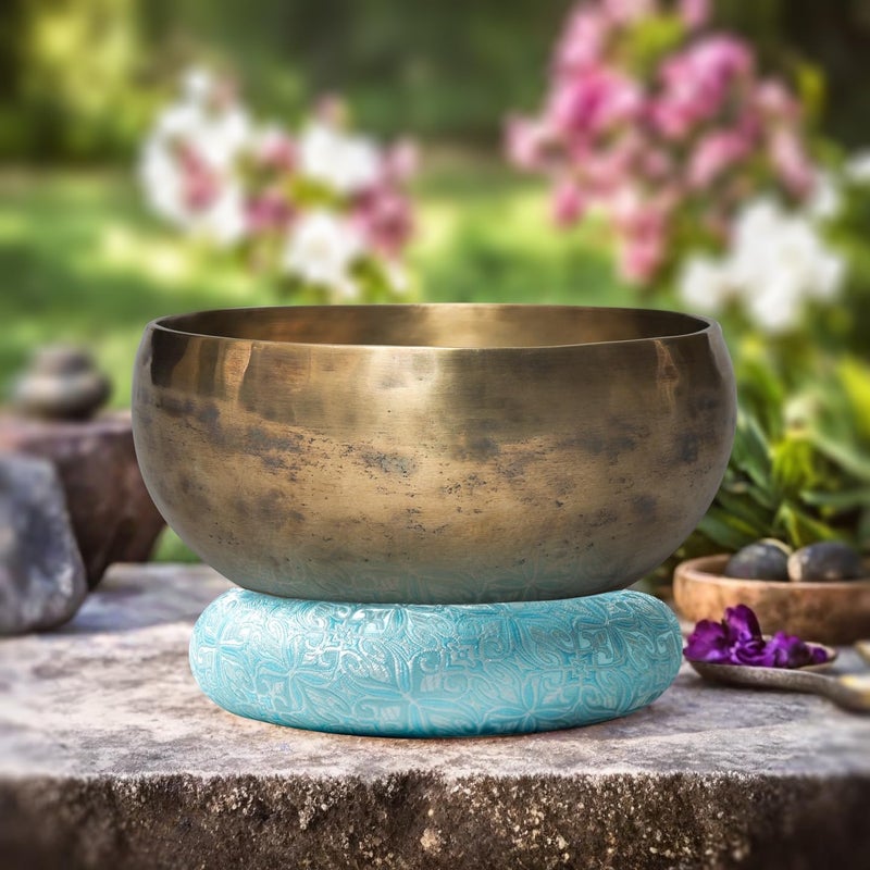 UPCEED Singing Bowl Cushion for Tibetan Singing Bowls, Handmade Silk Brocade Round Cushion Pillow for Sound Healing and Crystal Sound Bowls Accessories(CyanBlue,6.7 Inch) - Image 4